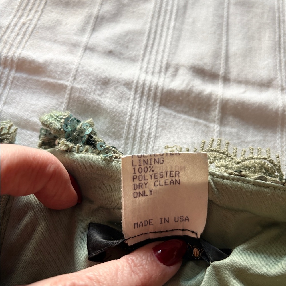 Tadashi Shoji Sage Green Lace Maxi Dress with Sash - Picture 7 of 7